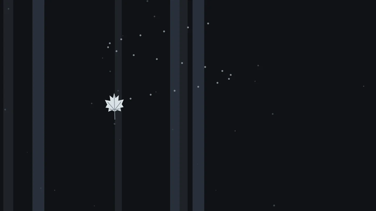 A maple leaf falling through restless air.
