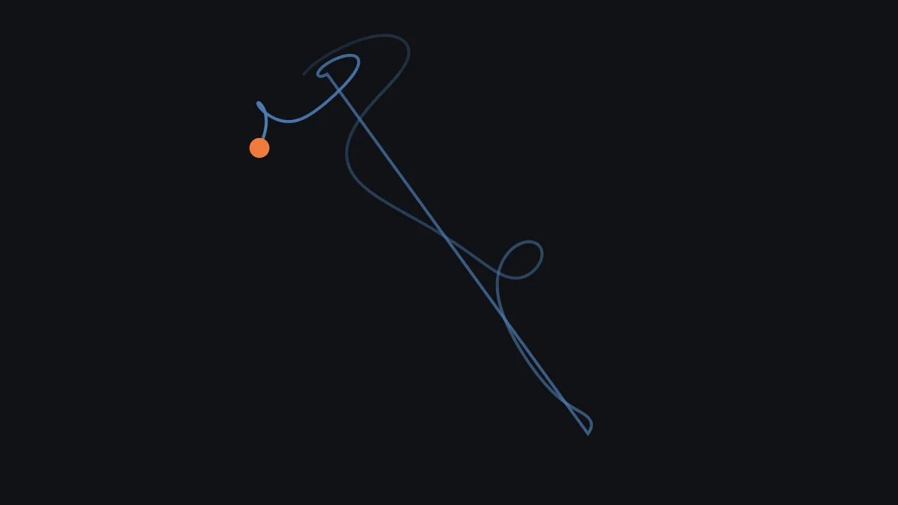 A turning chaotic attractor: one smooth path that never closes.