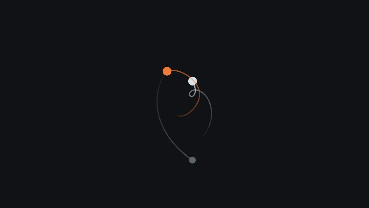 Three bodies pulling at each other in a weak field that keeps them together.